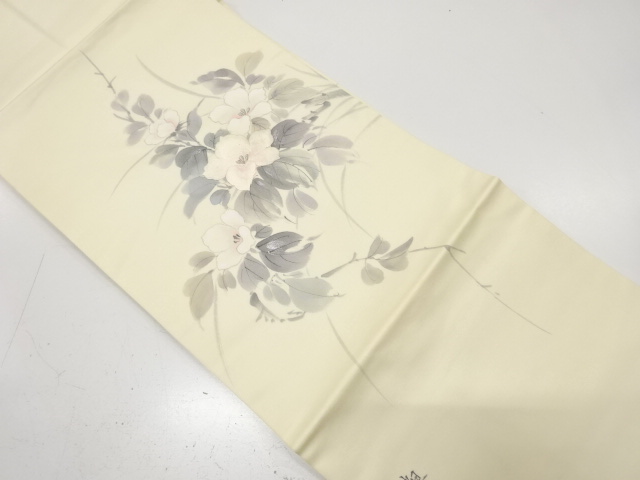 JAPANESE NAGOYA OBI / HAND PAINTED / EMBROIDERY / FLOWER / ARTIST WORK